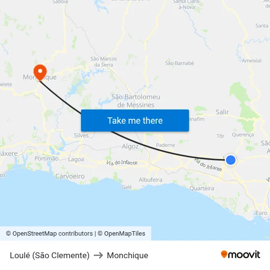 Loulé (São Clemente) to Monchique map