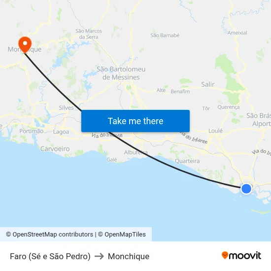 Faro (Sé e São Pedro) to Monchique map