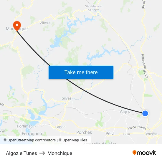 Algoz e Tunes to Monchique map