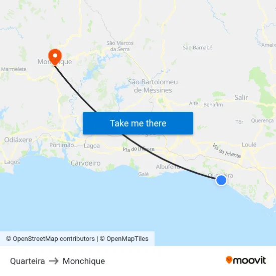 Quarteira to Monchique map