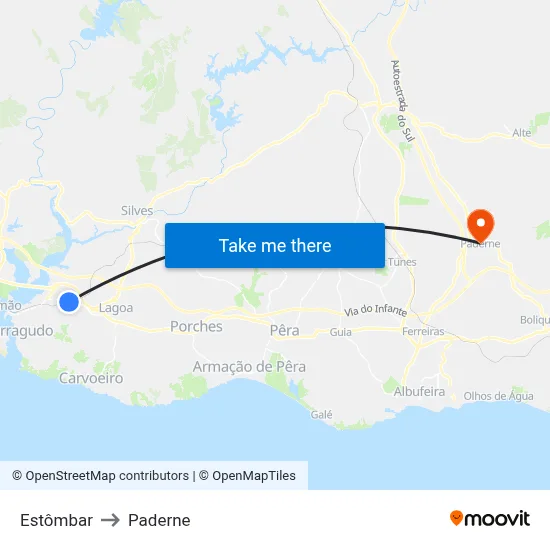 Estômbar to Paderne map