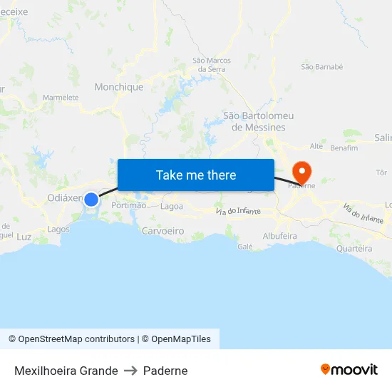Mexilhoeira Grande to Paderne map