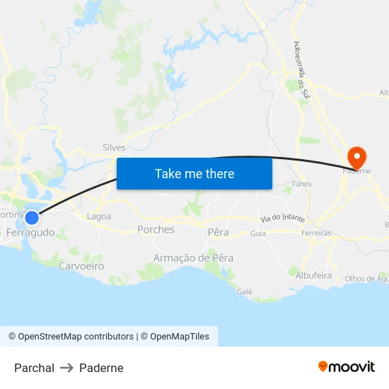 Parchal to Paderne map