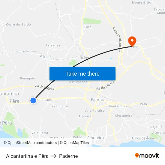 Alcantarilha e Pêra to Paderne map
