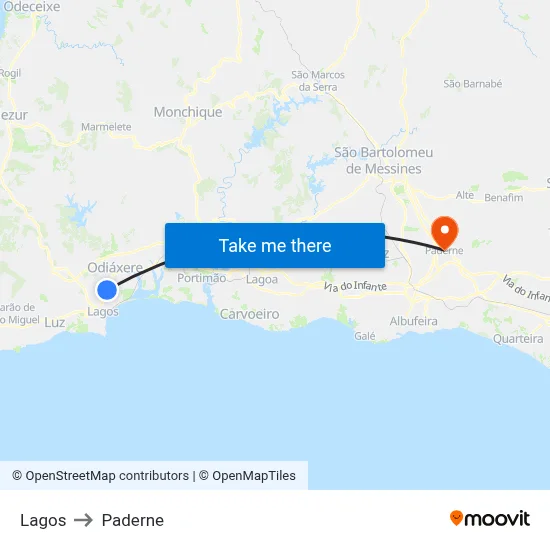 Lagos to Paderne map