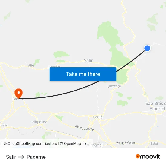 Salir to Paderne map