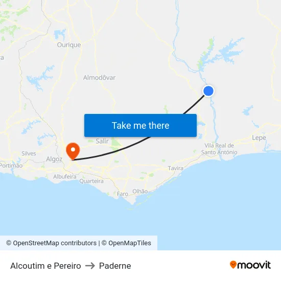 Alcoutim e Pereiro to Paderne map