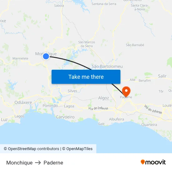 Monchique to Paderne map