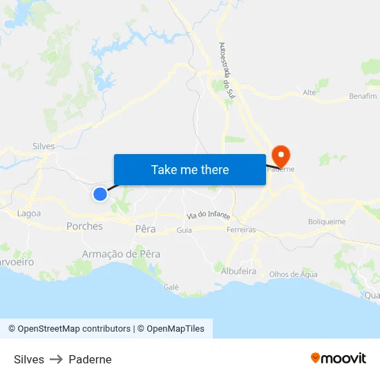 Silves to Paderne map