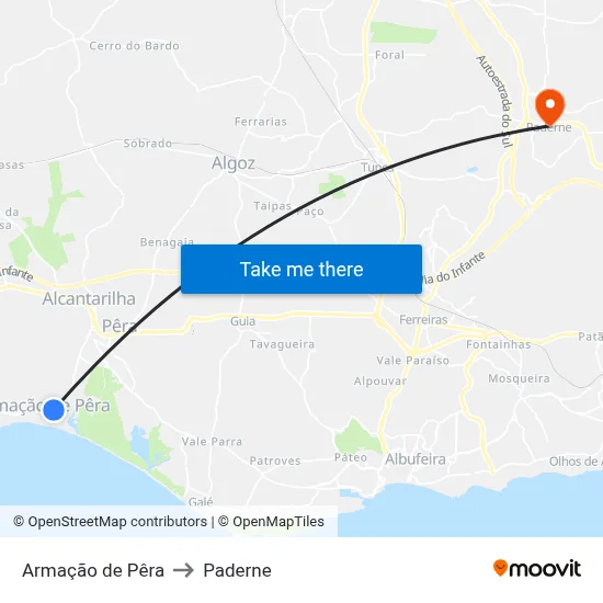 Armação de Pêra to Paderne map