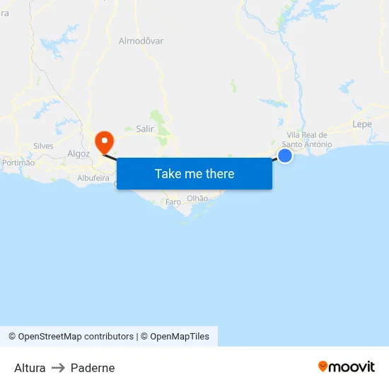Altura to Paderne map