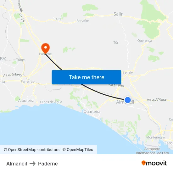 Almancil to Paderne map