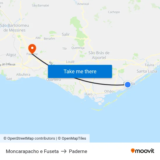 Moncarapacho e Fuseta to Paderne map