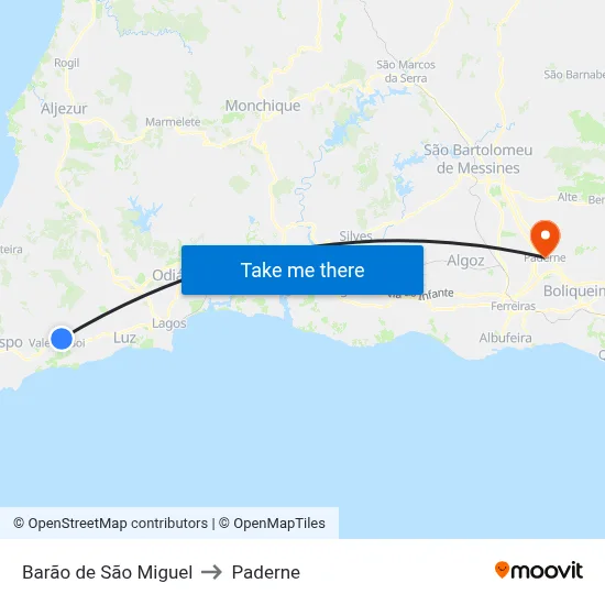 Barão de São Miguel to Paderne map