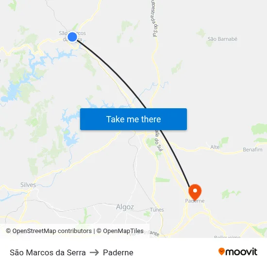 São Marcos da Serra to Paderne map