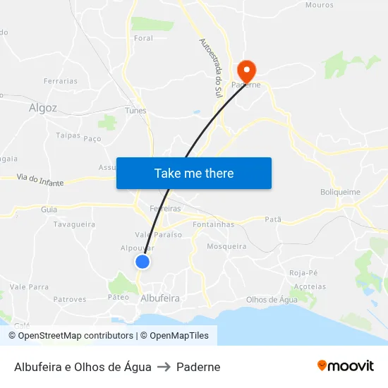 Albufeira e Olhos de Água to Paderne map