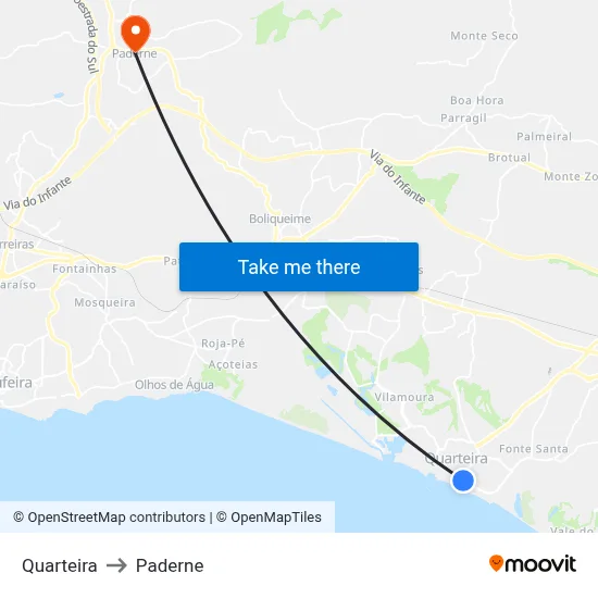 Quarteira to Paderne map