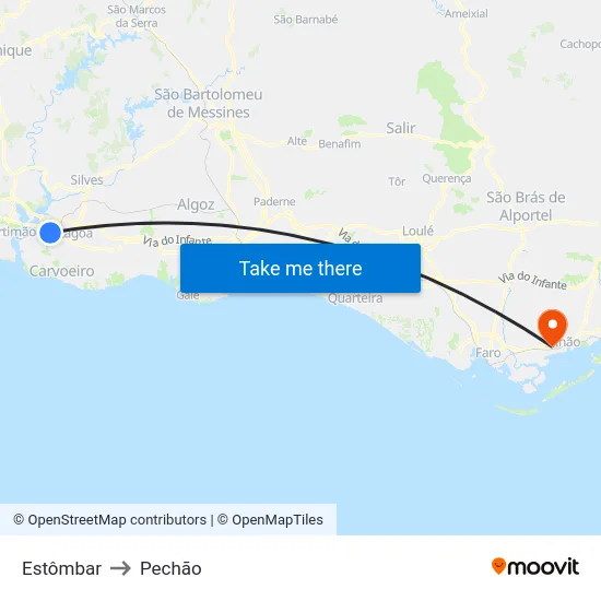 Estômbar to Pechão map