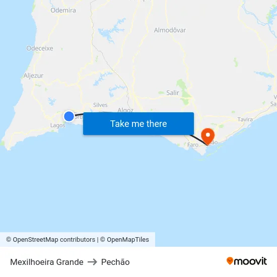 Mexilhoeira Grande to Pechão map