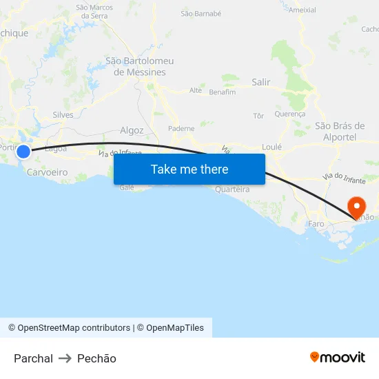 Parchal to Pechão map