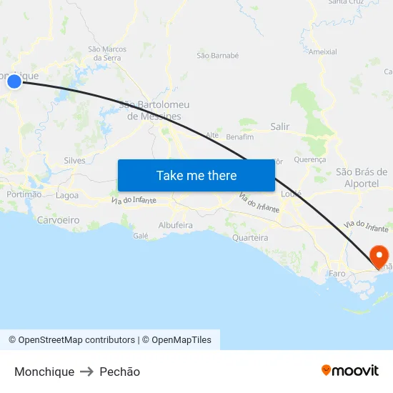 Monchique to Pechão map