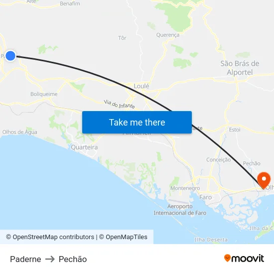 Paderne to Pechão map