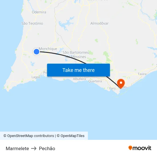 Marmelete to Pechão map