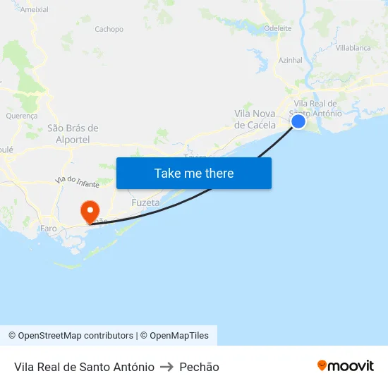Vila Real de Santo António to Pechão map