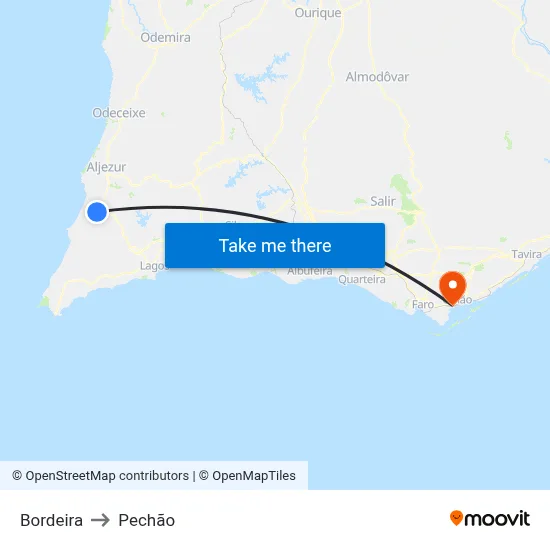 Bordeira to Pechão map