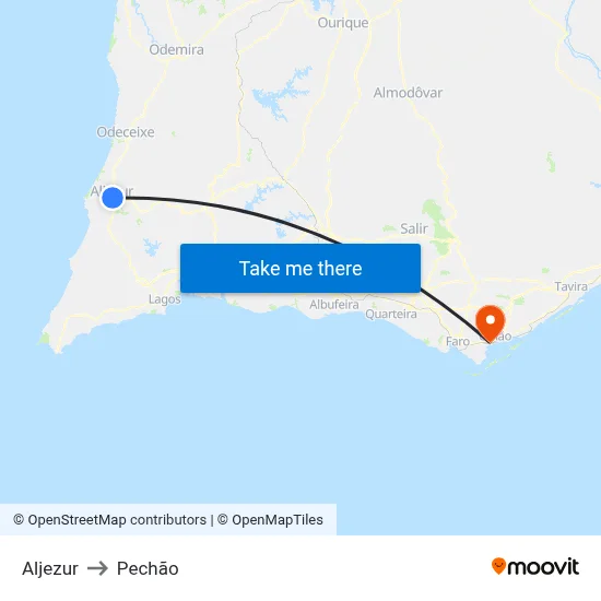 Aljezur to Pechão map