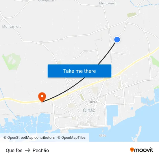 Quelfes to Pechão map