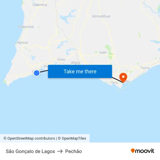São Gonçalo de Lagos to Pechão map
