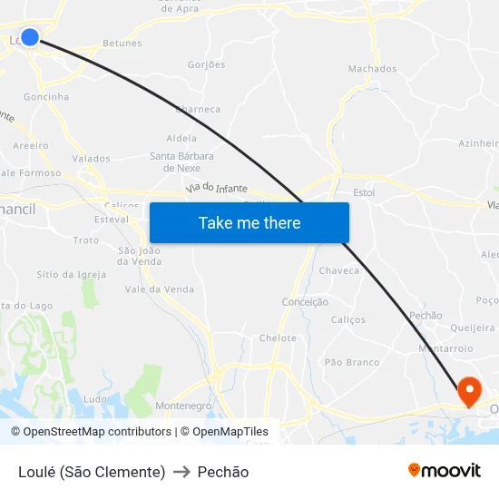 Loulé (São Clemente) to Pechão map
