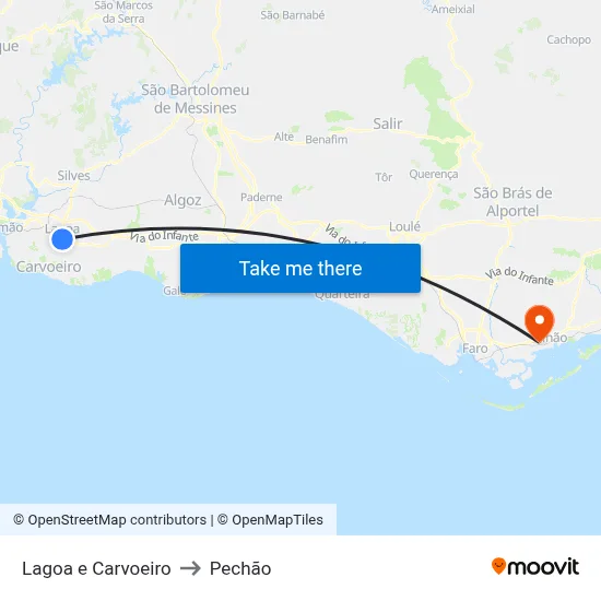 Lagoa e Carvoeiro to Pechão map