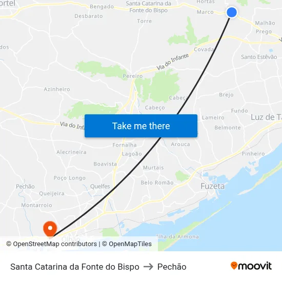 Santa Catarina da Fonte do Bispo to Pechão map