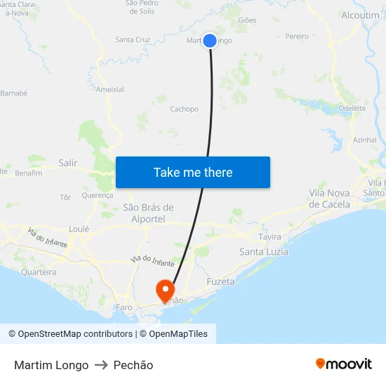 Martim Longo to Pechão map