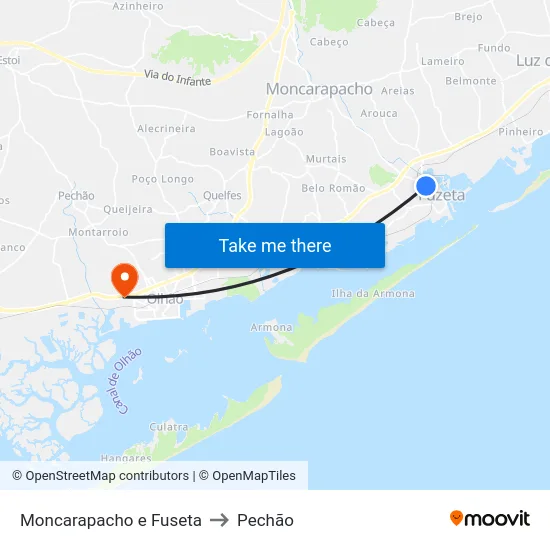 Moncarapacho e Fuseta to Pechão map