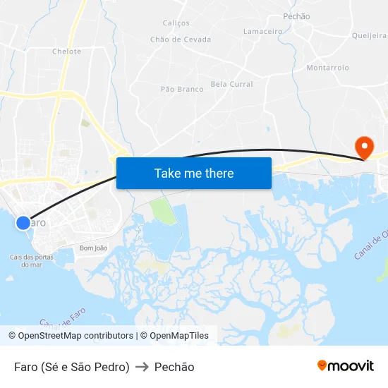 Faro (Sé e São Pedro) to Pechão map