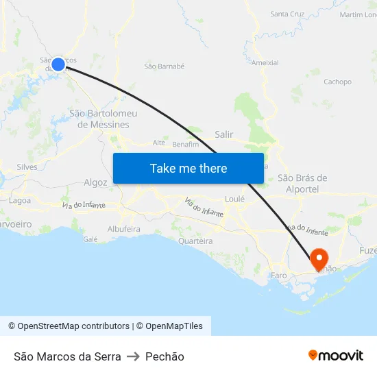 São Marcos da Serra to Pechão map