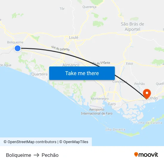 Boliqueime to Pechão map
