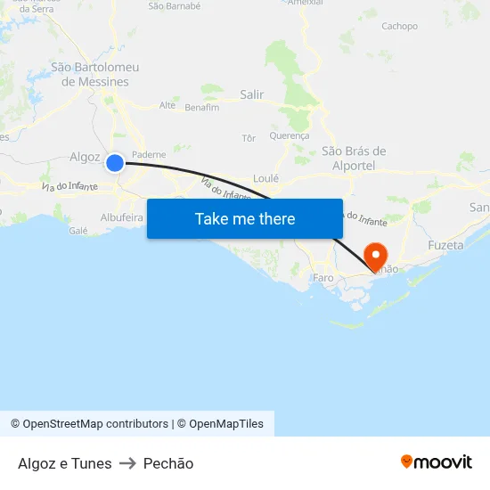 Algoz e Tunes to Pechão map