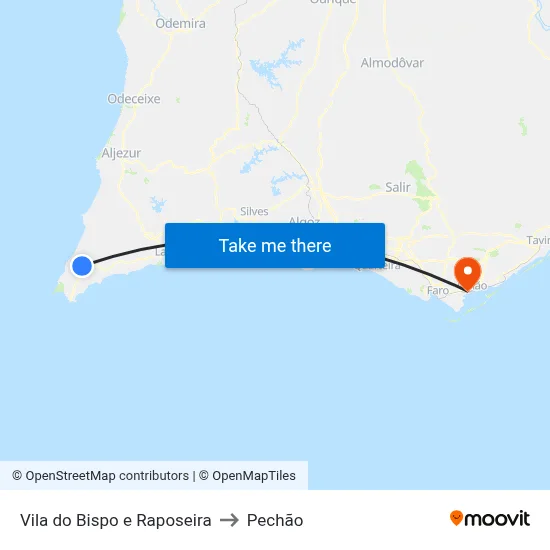 Vila do Bispo e Raposeira to Pechão map