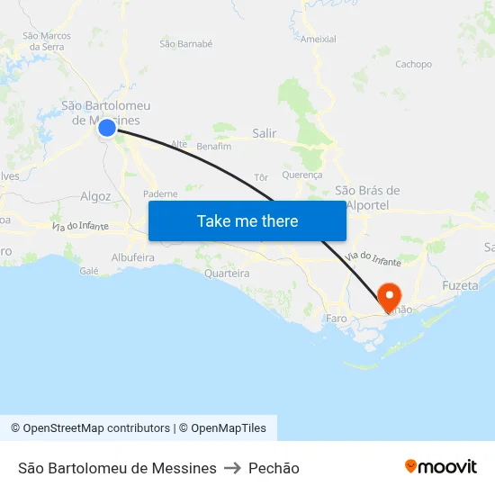 São Bartolomeu de Messines to Pechão map