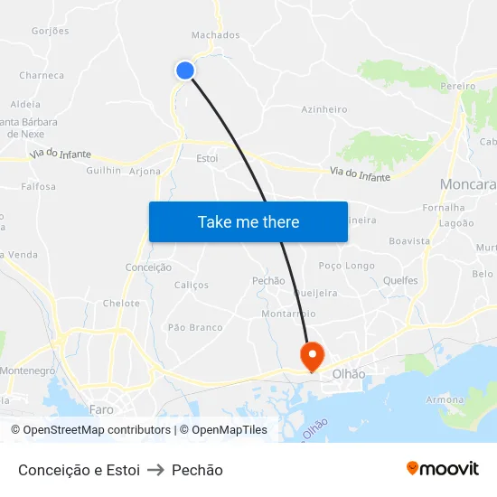Conceição e Estoi to Pechão map