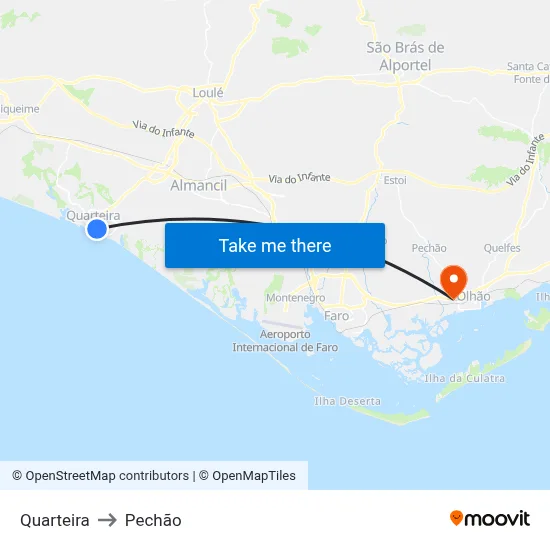 Quarteira to Pechão map
