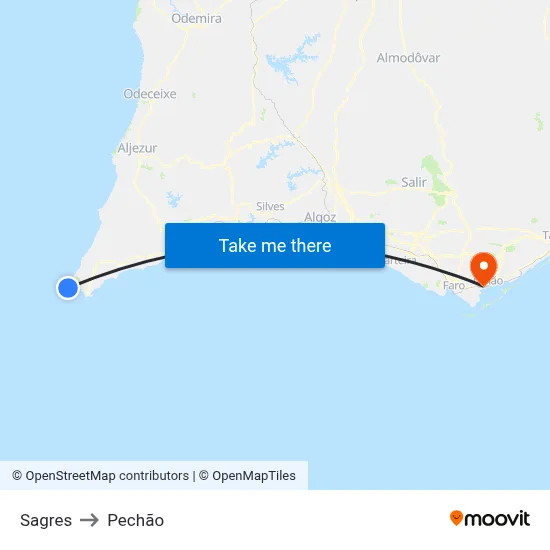 Sagres to Pechão map