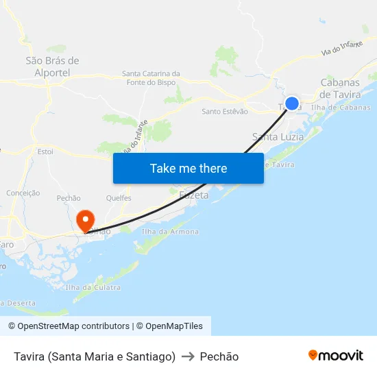 Tavira (Santa Maria e Santiago) to Pechão map
