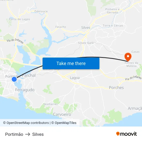 Portimão to Silves map
