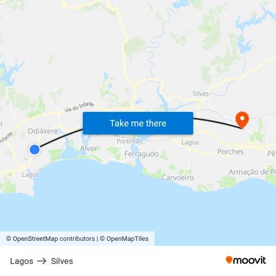 Lagos to Silves map