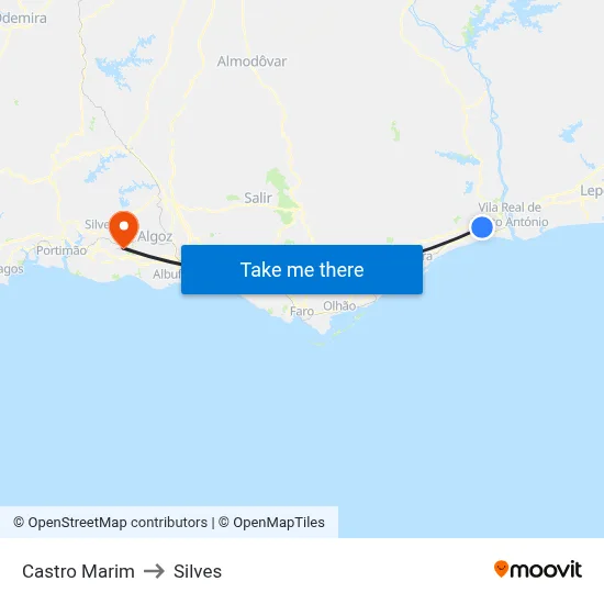 Castro Marim to Silves map